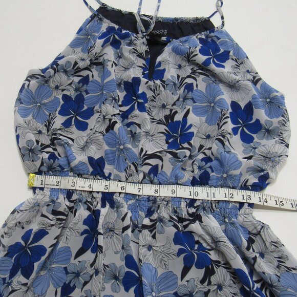 Enfocus Studio Blue/Black Floral Spaghetti Straps Sleeveless Fit Flare Dress - Picture 6 of 7